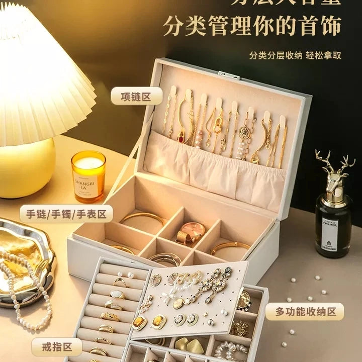 2 Layer Leather Jewelry Organizer - Elegant PU Leather Storage Box