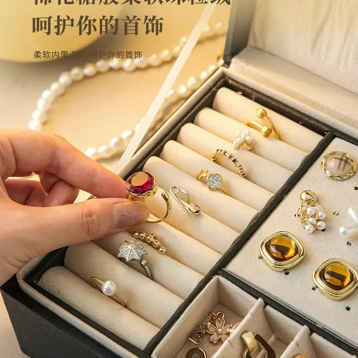2 Layer Leather Jewelry Organizer - Elegant PU Leather Storage Box
