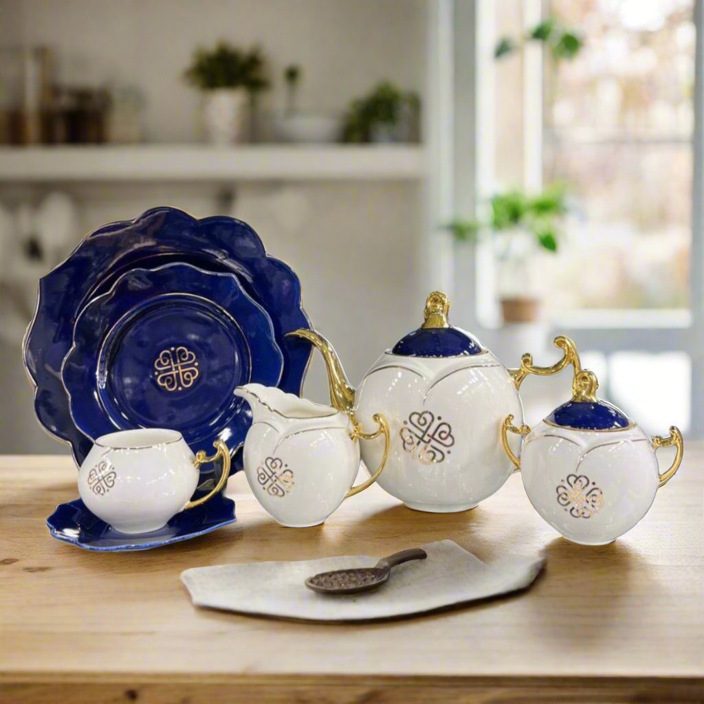 Modern Ceramic Floral Teaset (White & Blue 2.0) - 18 Pieces