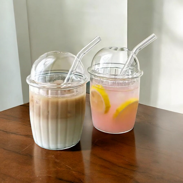 BOBA Glass Cup with Removable Glass Lid and Glass Straw - Clear