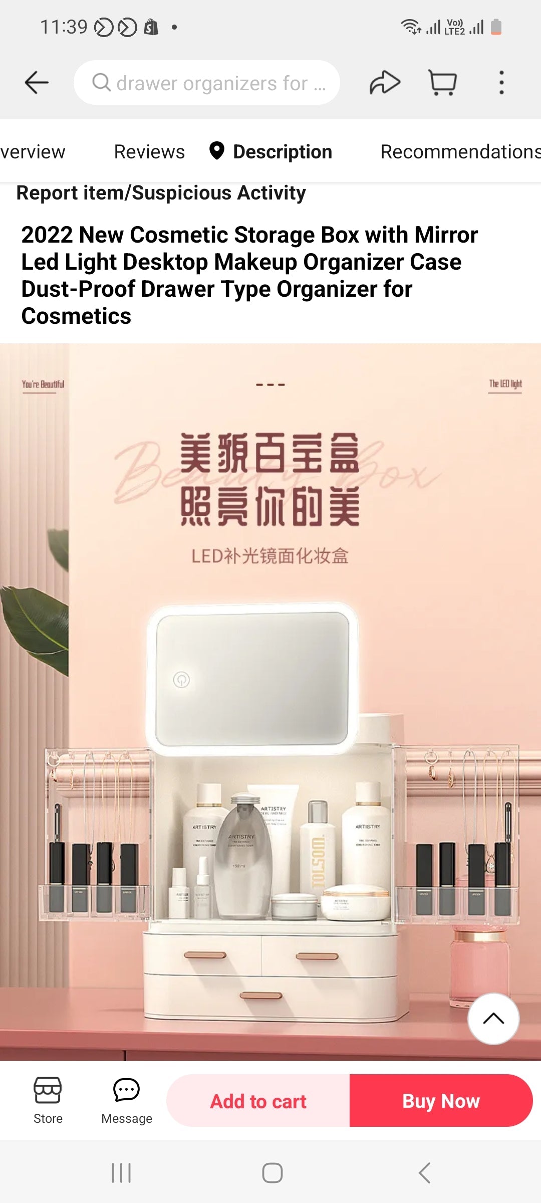 New Cosmetic Storage Box With Mirror Led Light