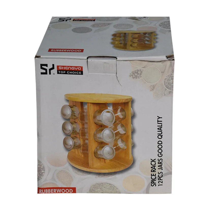 Wooden Revolving Masala Jar (12 Pieces)