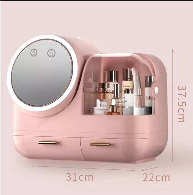 Table Storage Box New Cosmetics Storage Box with LED Makeup Mirror Creative Desktop Dust-proof Skin Care Products Dressing