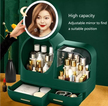 Table Storage Box New Cosmetics Storage Box with LED Makeup Mirror Creative Desktop Dust-proof Skin Care Products Dressing