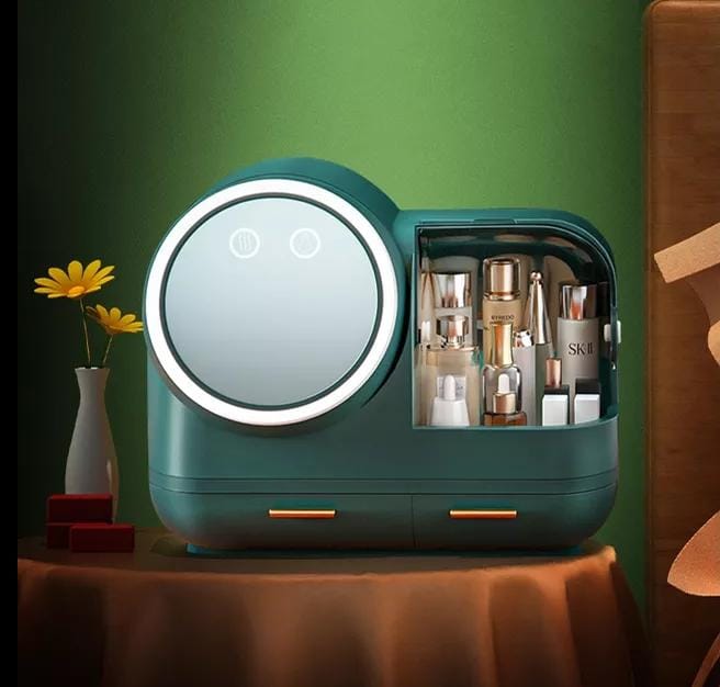 Table Storage Box New Cosmetics Storage Box with LED Makeup Mirror Creative Desktop Dust-proof Skin Care Products Dressing