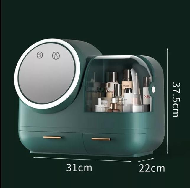 Table Storage Box New Cosmetics Storage Box with LED Makeup Mirror Creative Desktop Dust-proof Skin Care Products Dressing