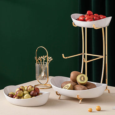 3/2  tier Nordic Imported White Serving Platters With Golden Stand
