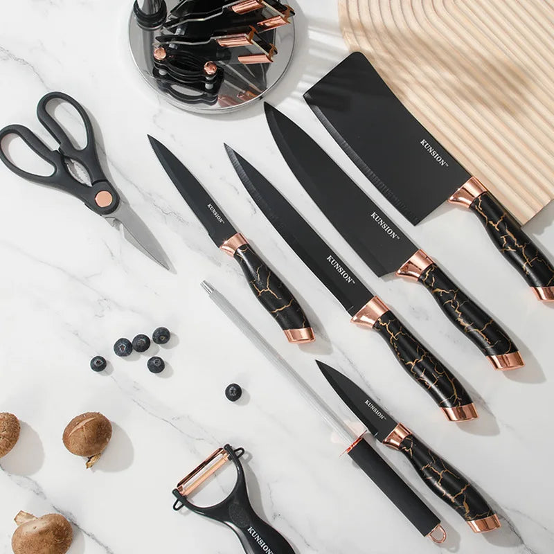 Textured Handle Knife Set with Acrylic Rotate Stand