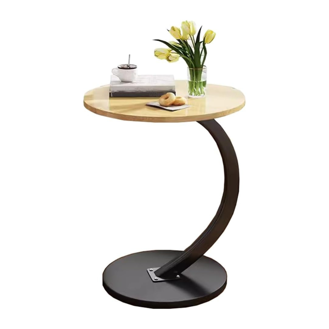 C-Shaped Circular Wooden Side Table