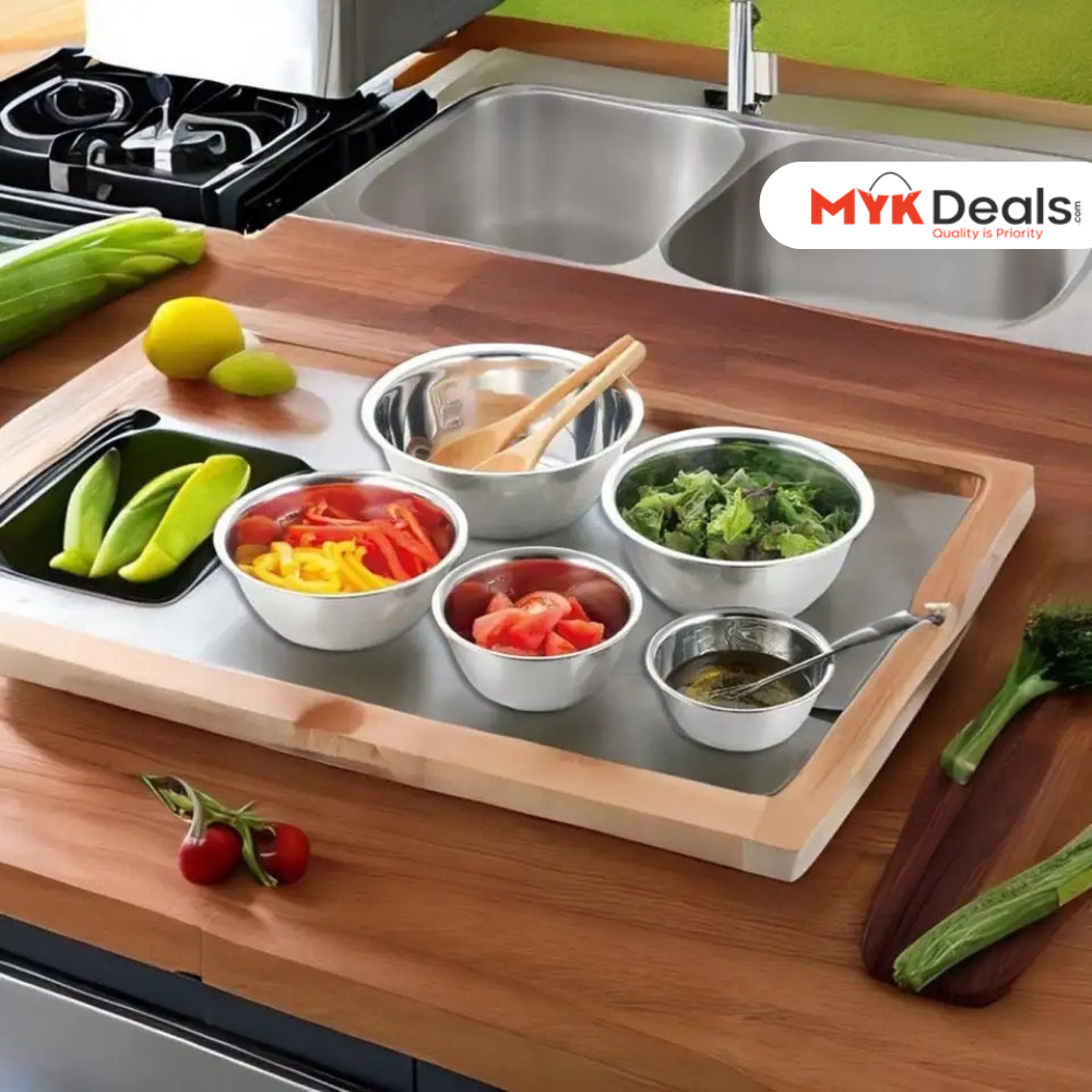 Set Of 5 Metal Mixing Bowls, Non Slip Nesting Whisking Bowls Set, Mixing Bowls For Salad Cooking Baking Food Container, Stackable Portable Cooking Nesting Storage Bowls For Home Kitchen Outdoor Camping, Rust-proof Food Storage Prep Bowl