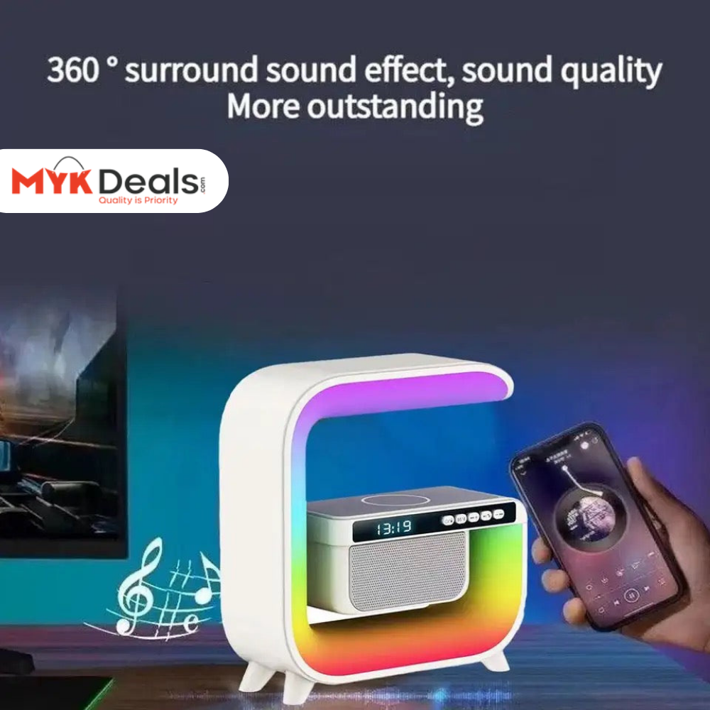 Square G Lamp, Multifunctional Bluetooth Speaker Alarm Clock, 15W Wireless Mobile Phone Charging Station Colorful Wireless Subwoofer RGB Light Lamp, New Smart Light LED Atmosphere Lamp, Sound Machine Smart Light