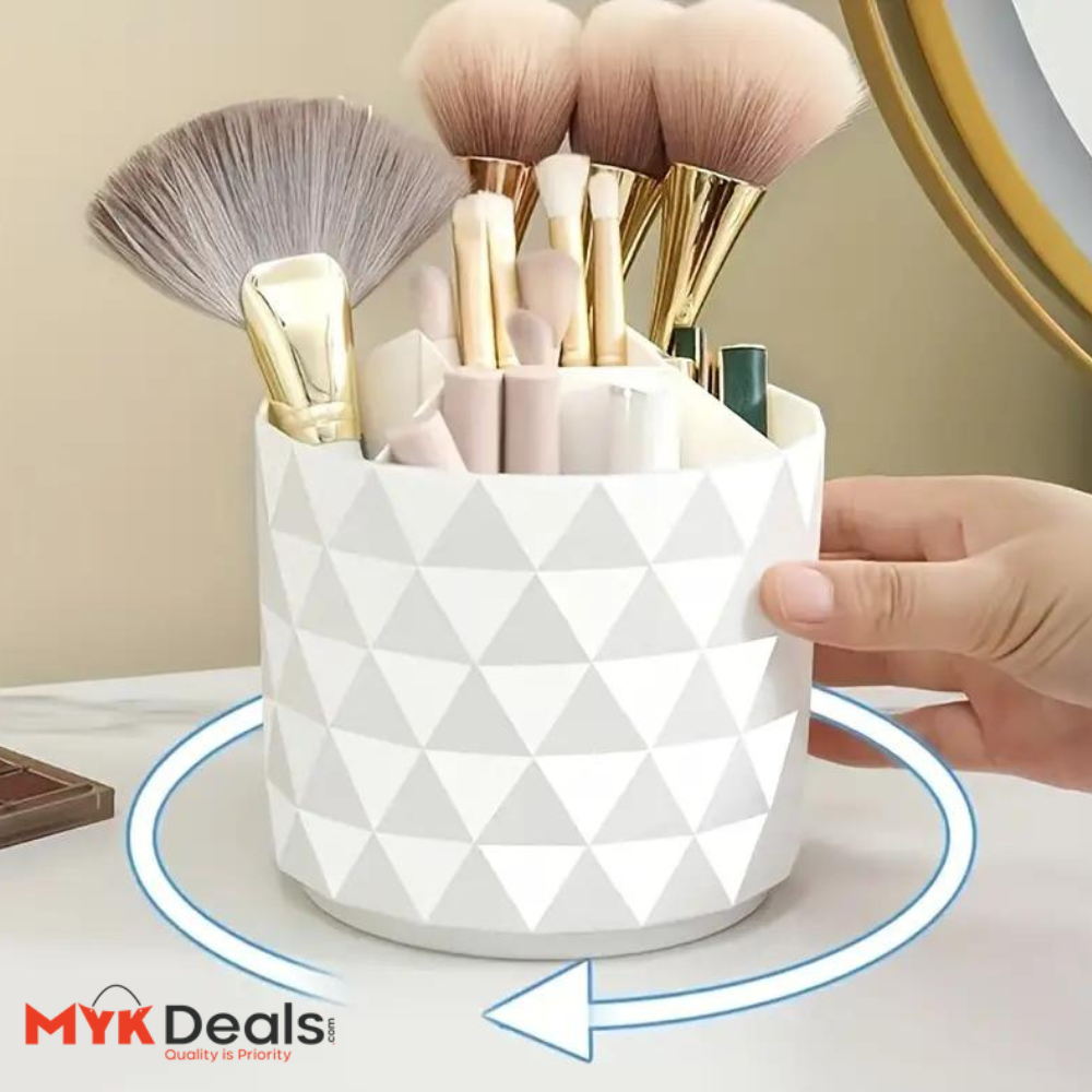 Diamond Rotating Brush Barrels, Desktop Round Eyebrow Pencil Lipstick Holder, 5 Compartments Universal Storage Container, Multifunctional Dressing Table Organizer, Desktop Shelf Stand, 360 Rotatable Stationary Storage Bucket