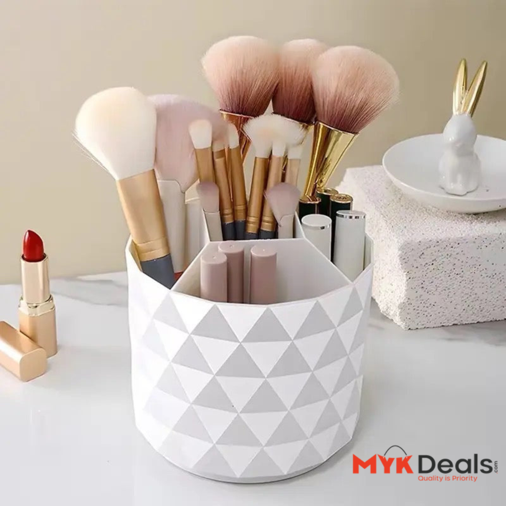 Diamond Rotating Brush Barrels, Desktop Round Eyebrow Pencil Lipstick Holder, 5 Compartments Universal Storage Container, Multifunctional Dressing Table Organizer, Desktop Shelf Stand, 360 Rotatable Stationary Storage Bucket