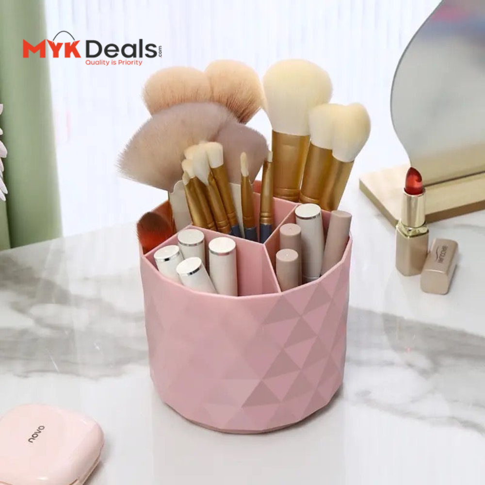 Diamond Rotating Brush Barrels, Desktop Round Eyebrow Pencil Lipstick Holder, 5 Compartments Universal Storage Container, Multifunctional Dressing Table Organizer, Desktop Shelf Stand, 360 Rotatable Stationary Storage Bucket