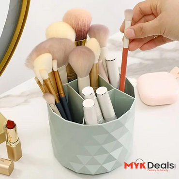 Diamond Rotating Brush Barrels, Desktop Round Eyebrow Pencil Lipstick Holder, 5 Compartments Universal Storage Container, Multifunctional Dressing Table Organizer, Desktop Shelf Stand, 360 Rotatable Stationary Storage Bucket