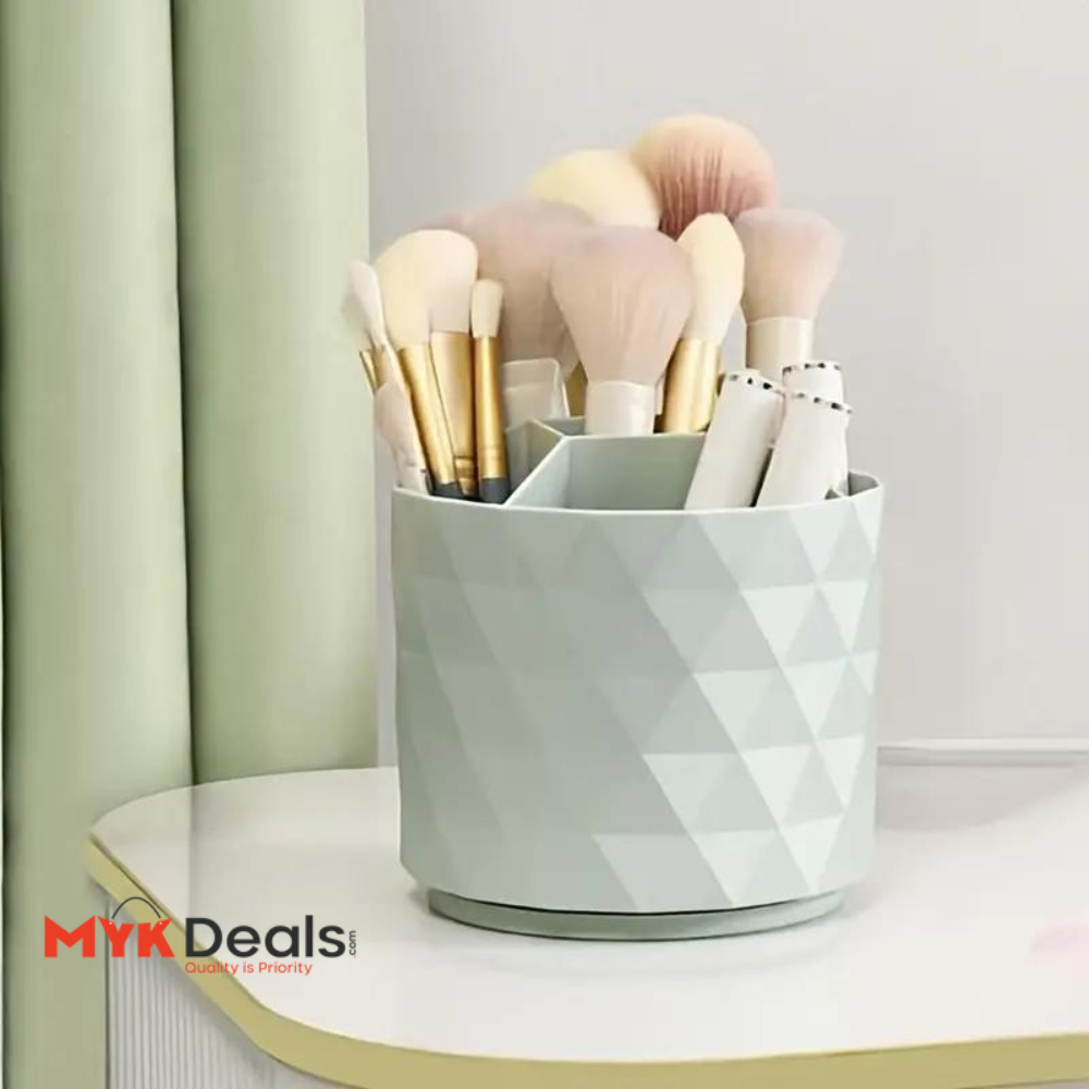 Diamond Rotating Brush Barrels, Desktop Round Eyebrow Pencil Lipstick Holder, 5 Compartments Universal Storage Container, Multifunctional Dressing Table Organizer, Desktop Shelf Stand, 360 Rotatable Stationary Storage Bucket
