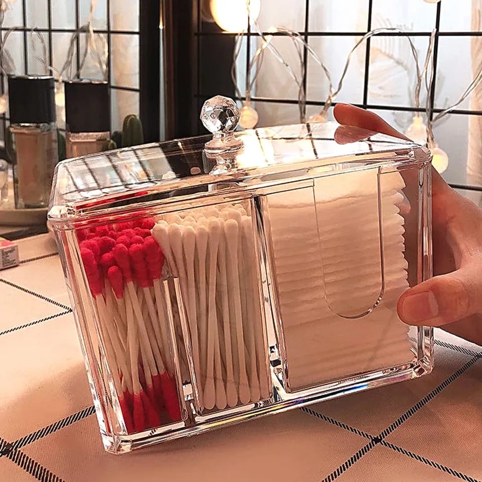 2 in 1 Acrylic Cotton Pod & Tissue Box - Elegant and Practical Storage Solution