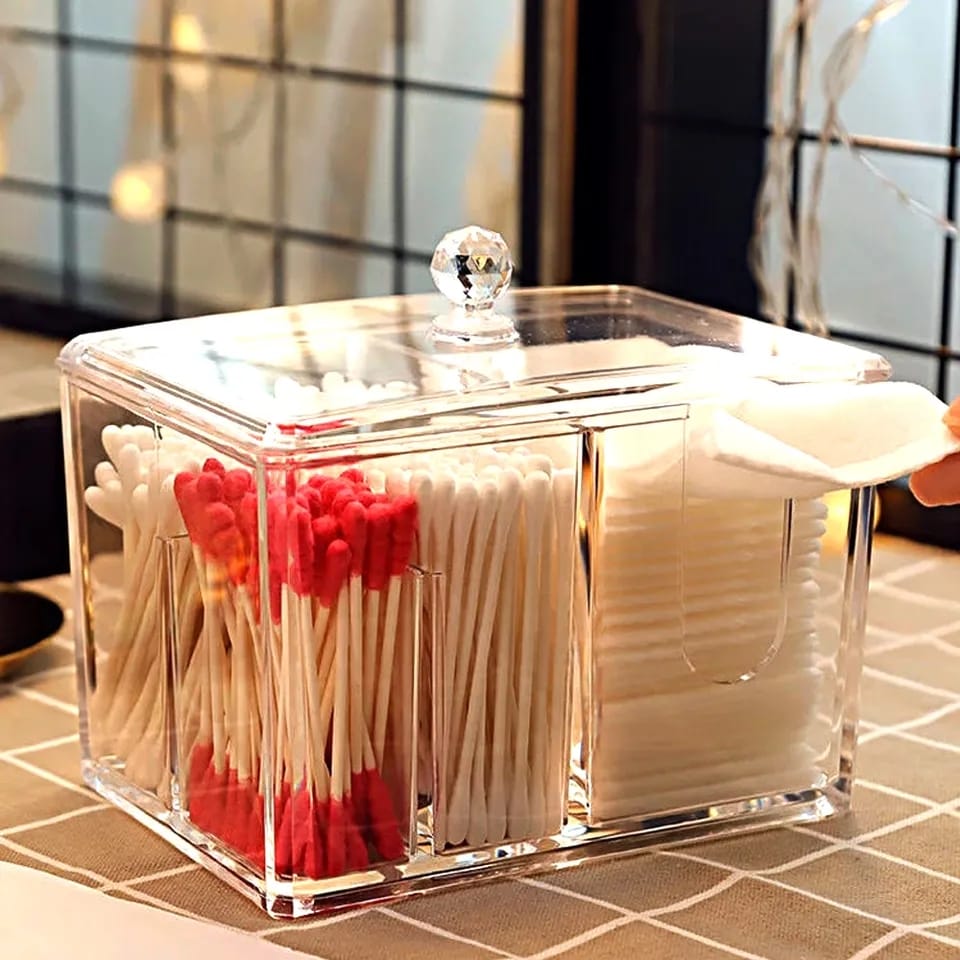 2 in 1 Acrylic Cotton Pod & Tissue Box - Elegant and Practical Storage Solution