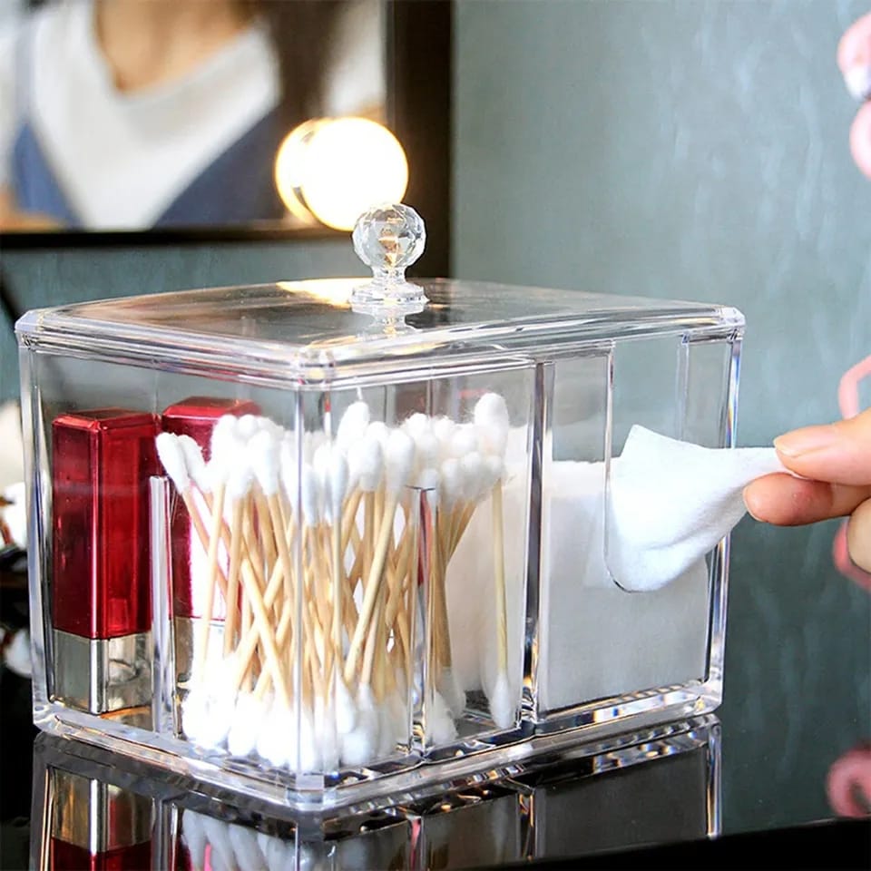 2 in 1 Acrylic Cotton Pod & Tissue Box - Elegant and Practical Storage Solution