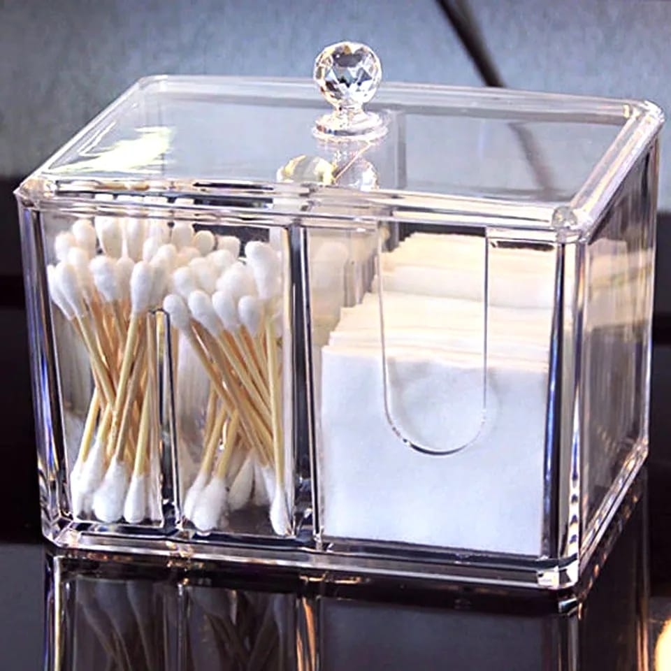 2 in 1 Acrylic Cotton Pod & Tissue Box - Elegant and Practical Storage Solution