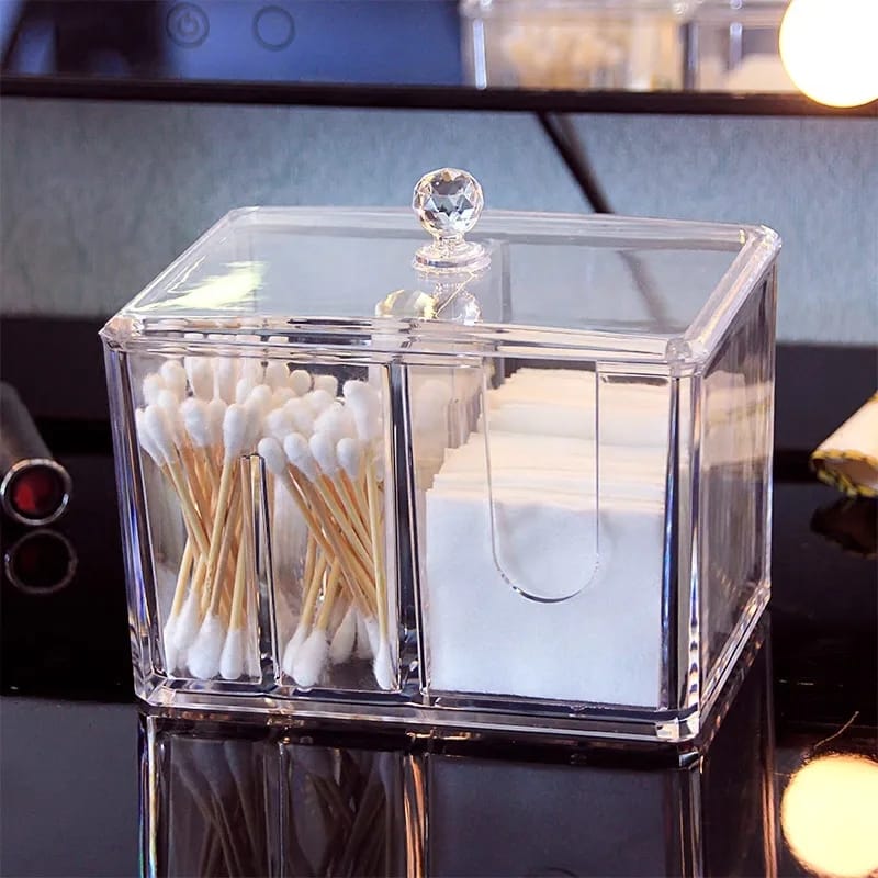 2 in 1 Acrylic Cotton Pod & Tissue Box - Elegant and Practical Storage Solution