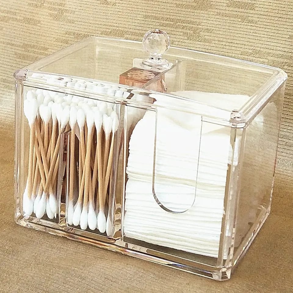 2 in 1 Acrylic Cotton Pod & Tissue Box - Elegant and Practical Storage Solution