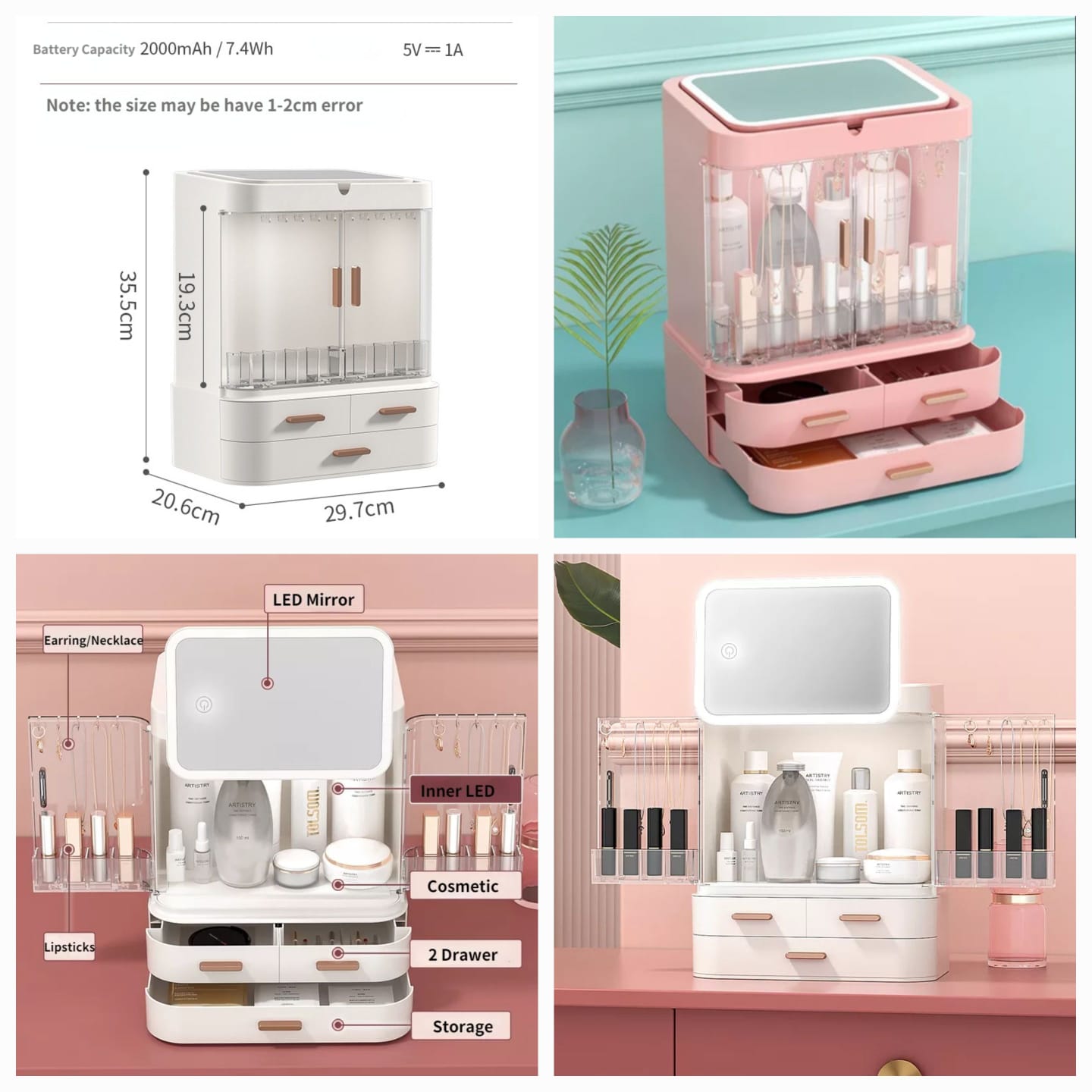 Classy Cosmetic Organizer With Led Mirror