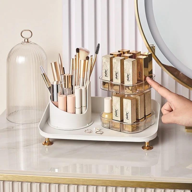 Rotating Cosmetic Brush & Lipstick Organizer