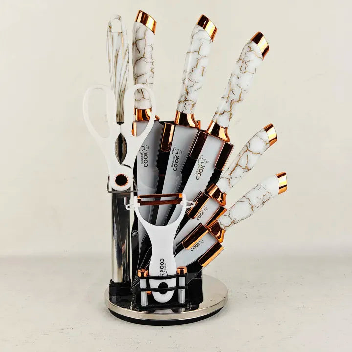 Textured Handle Knife Set with Acrylic Rotate Stand