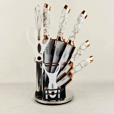 Textured Handle Knife Set with Acrylic Rotate Stand