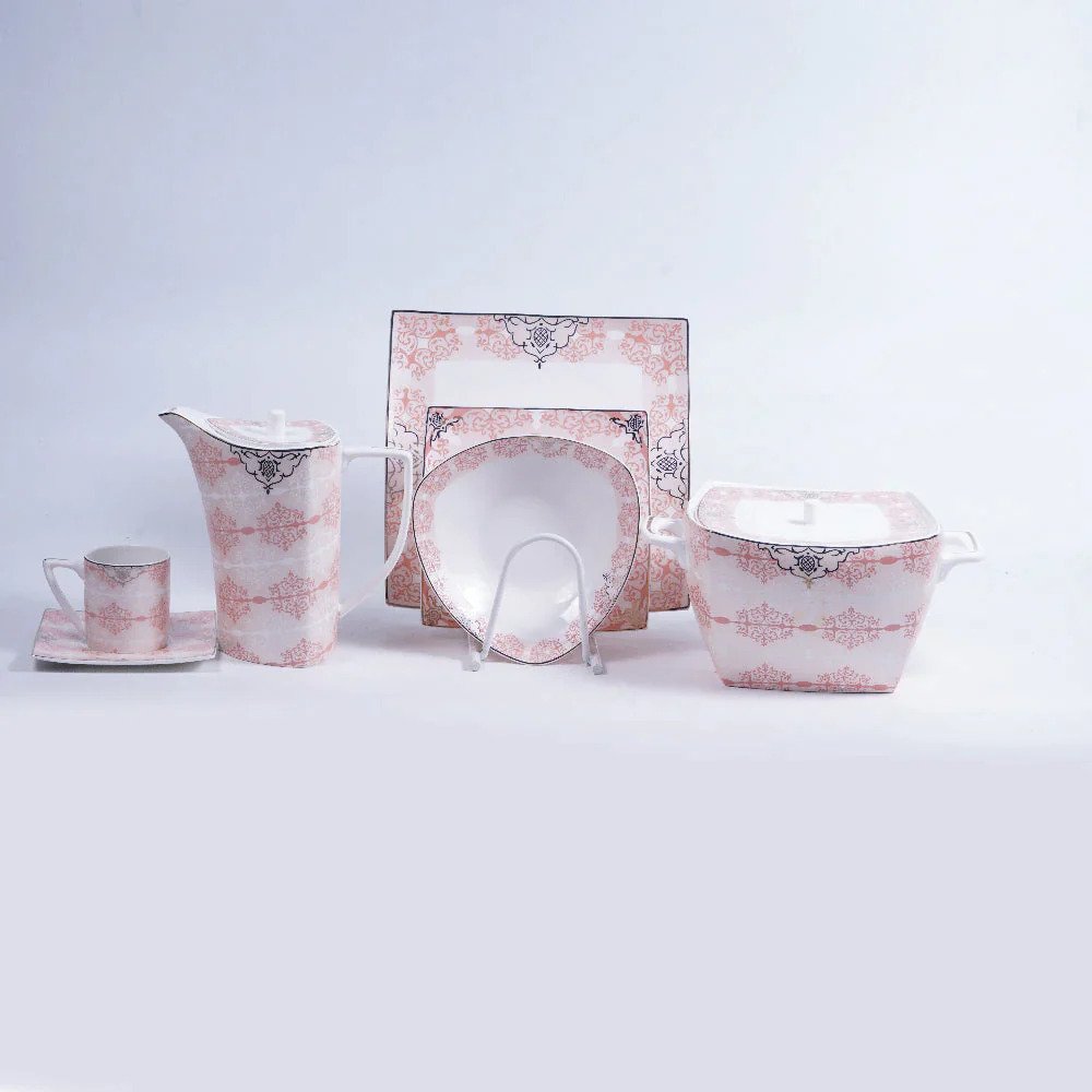 61-Piece Bone China Dinner Set – Square Design