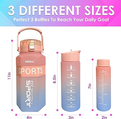 Set Of 3 Sport Water Bottle With Straw, Modernist Ombre Letter Graphic Drinking Bottle, Outdoor Gradient Drink Bottle, Large Capacity Water Dispenser Bottle