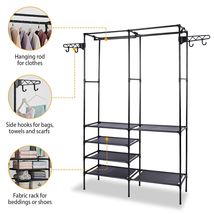 Multifunctional Clothes Hanger Stand, Simple Fashion Clothes Wardrobe, Double Row Clothes Rack, Floor Garment Storage Wardrobe, Metal Black Floor Standing Coat Rack, Hallway Furniture Assembly Hanger Shelf