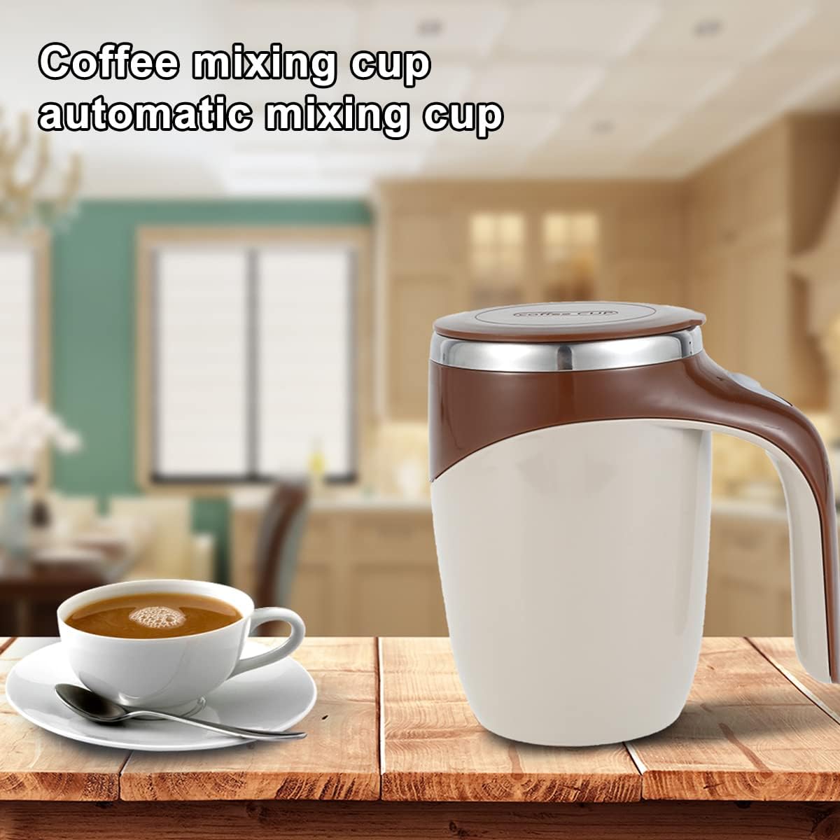 Self Stirring Coffee Mug,  Automatic Magnetic Stirring Coffee Cup, 380mL Auto Mixing Mug with Lid, Rechargeable Magnetic Coffee Mug, Electric Smart Mixer Coffee Cup, Stainless Steel Self Mixing Coffee Cup, Portable Stirring Cup