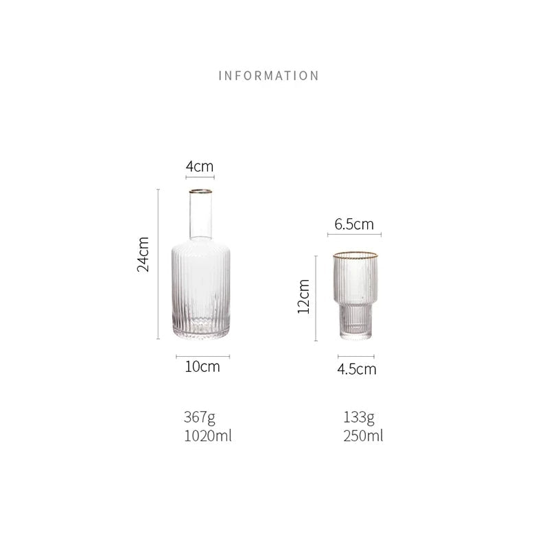 Jug and Glass Water Sets of 5- Vertical Stripe Fluted Bottom Design