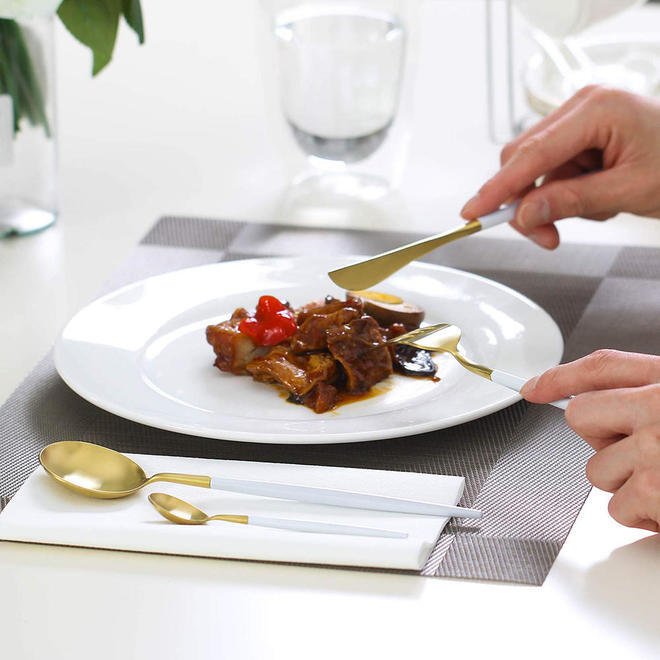 Stainless Steel White & Golden Cutlery Set (24 Pcs)