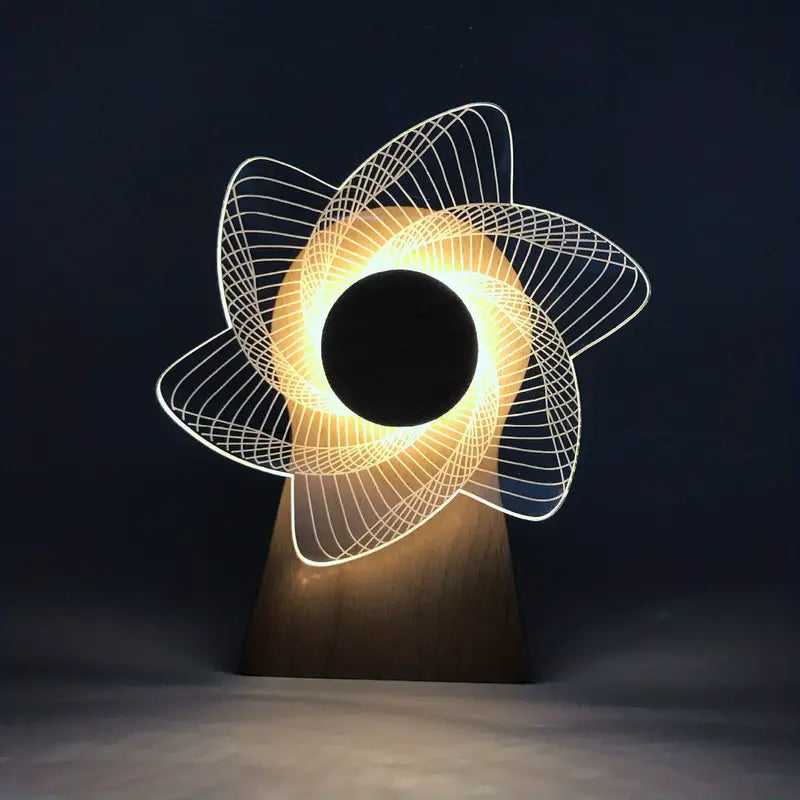 3D Windmill Night Light, Wooden Rotating Music Box, Wooden Ferris Wheel Table Lamp, Visual Illusion Optical Light