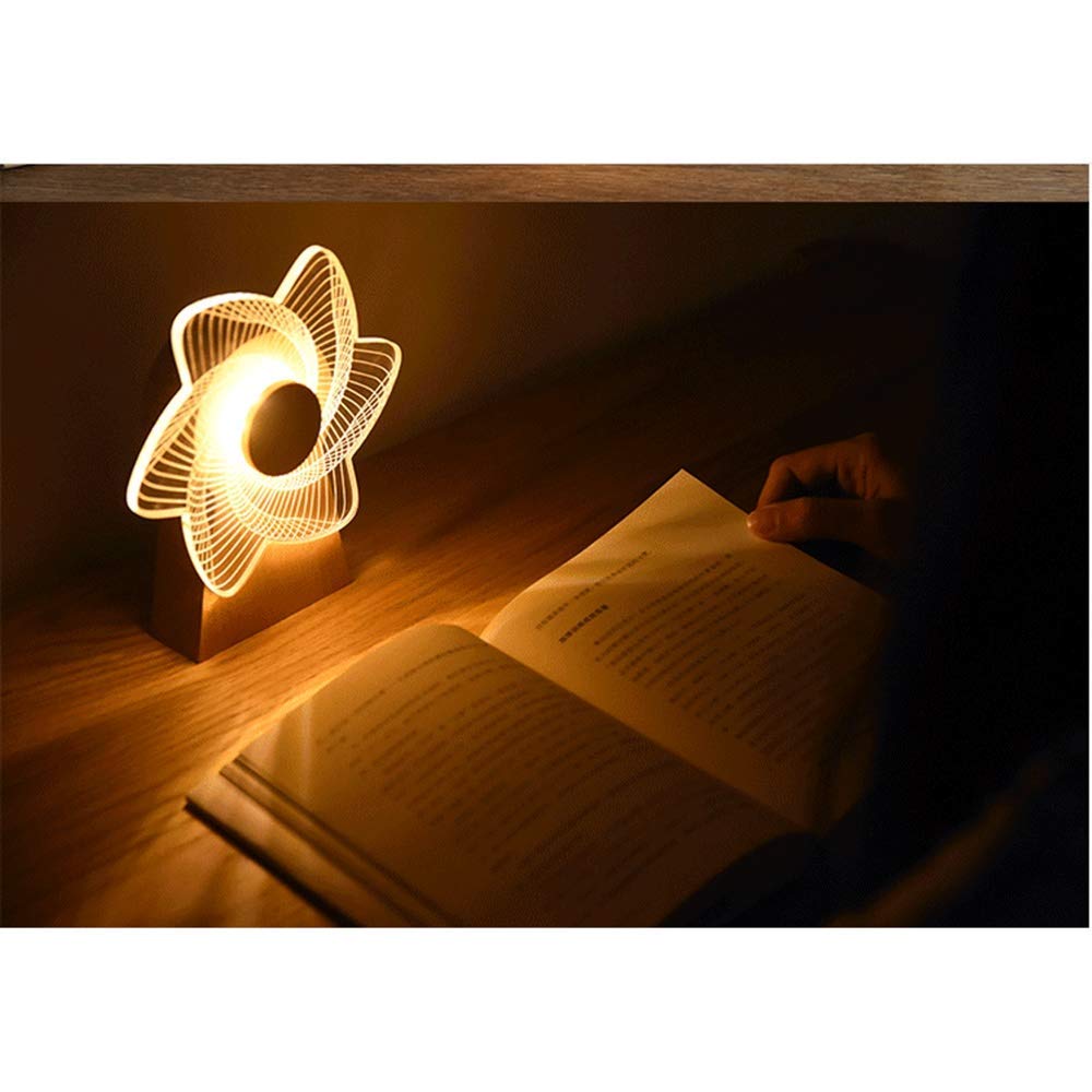 3D Windmill Night Light, Wooden Rotating Music Box, Wooden Ferris Wheel Table Lamp, Visual Illusion Optical Light
