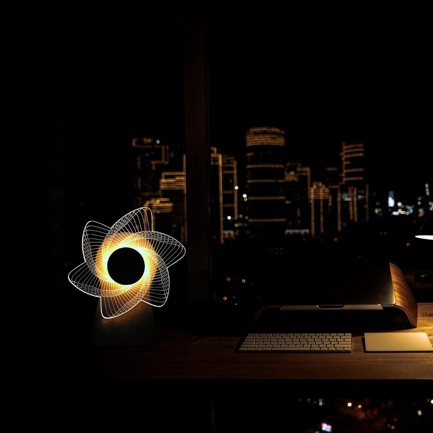 3D Windmill Night Light, Wooden Rotating Music Box, Wooden Ferris Wheel Table Lamp, Visual Illusion Optical Light
