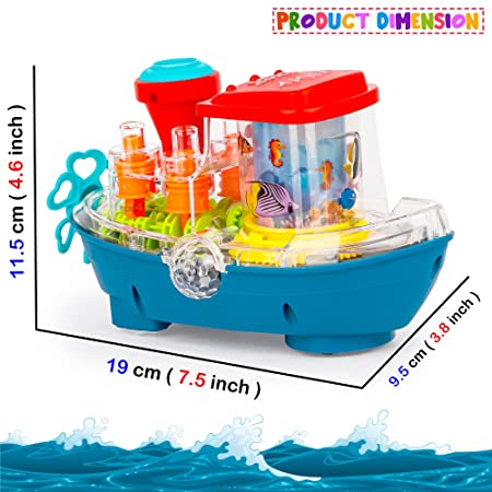 Gear Land Ship, Musical Toy Boat with Colorful Light, Transparent Rotatable Concept Boat, Underwater World Cruise Ship Toy For Kid, Battery Operated Toy Boat with Rotating Fishing Lamp Toy, Children's Toy Boat