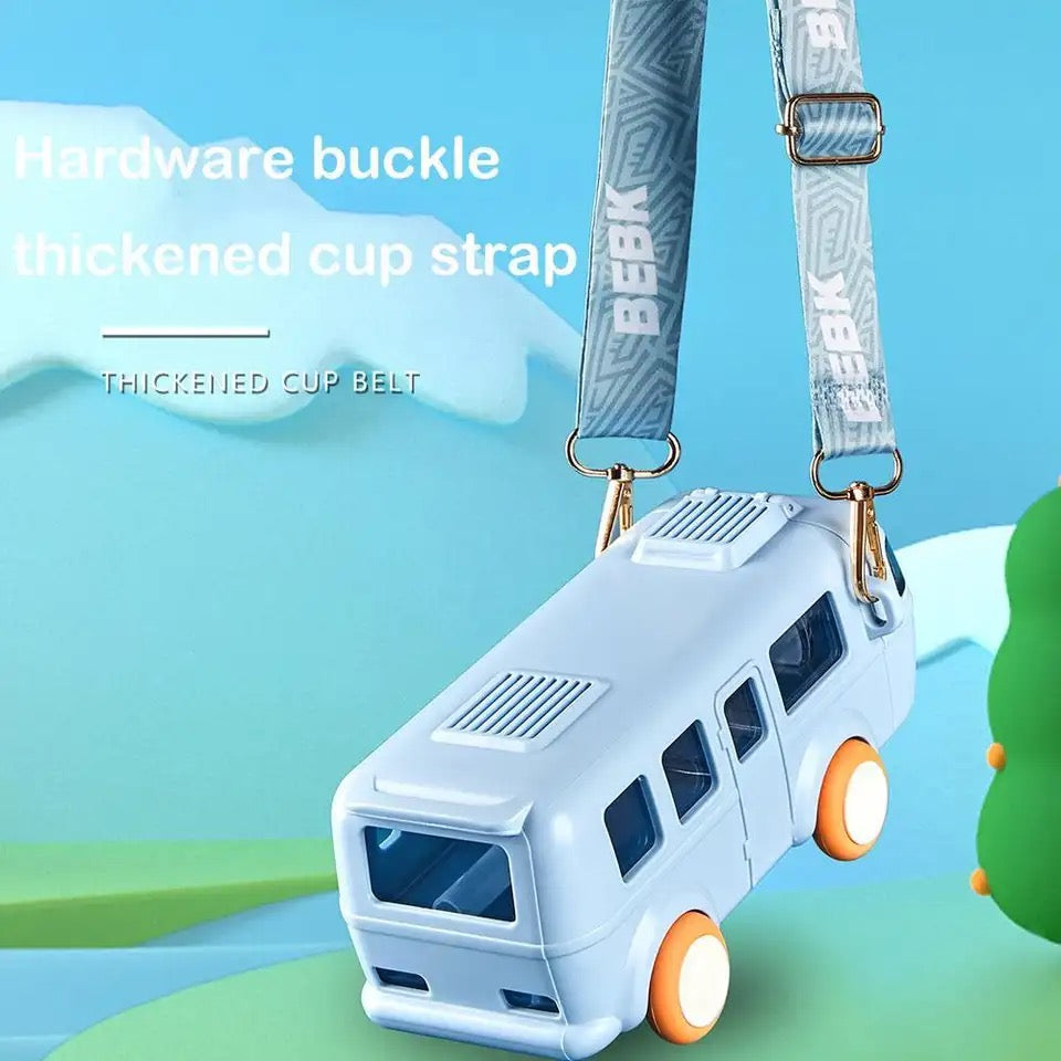 School Van Water Bottle, Summer Cute Bus Water Bottle with Strap, Toy Car Water Bottles for School Outdoor Travel, Leakproof Bus Shape Kids Small Car Straw Kettle, Portable Water Bottle for Kids, 500ml Kids Water Bottles with Straw and Shoulder Strap