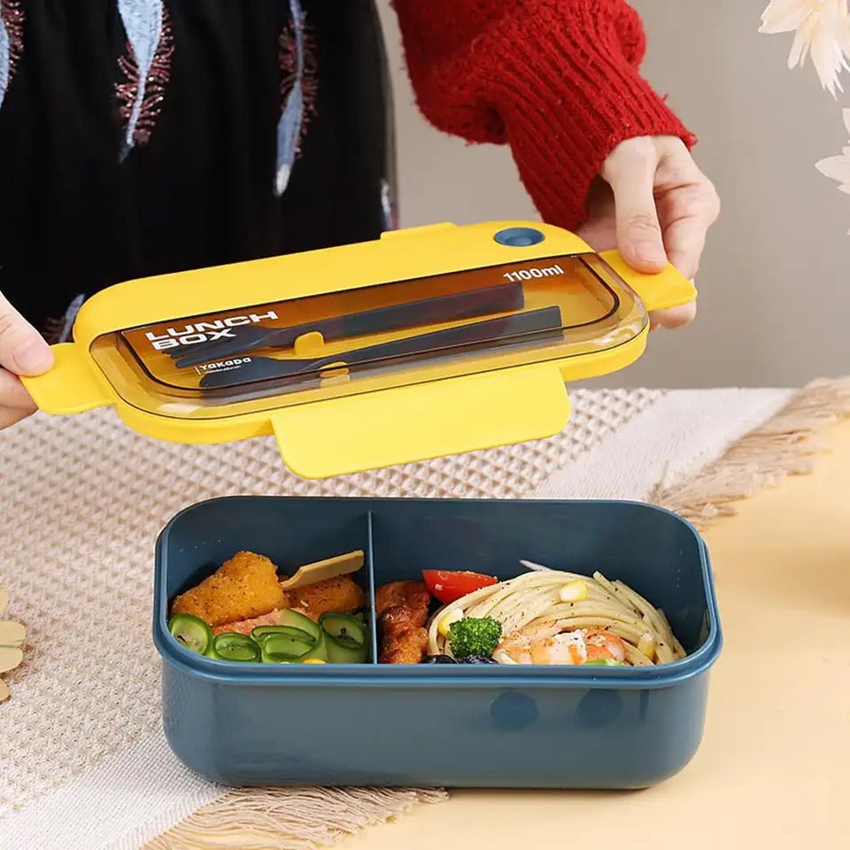 2 Compartment Lunch Box - Convenient Sealed Bento Lunch Box with Fork & Spoon