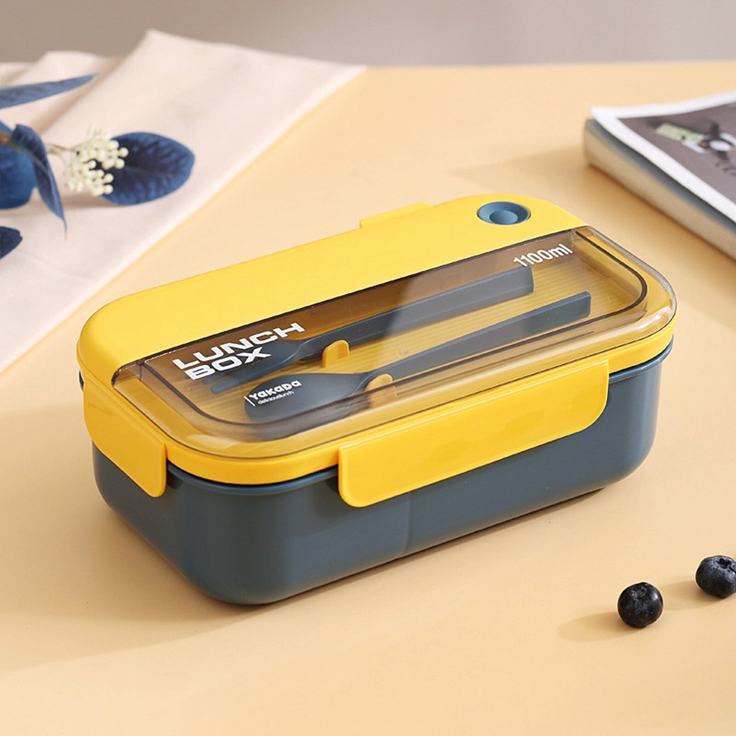 2 Compartment Lunch Box - Convenient Sealed Bento Lunch Box with Fork & Spoon