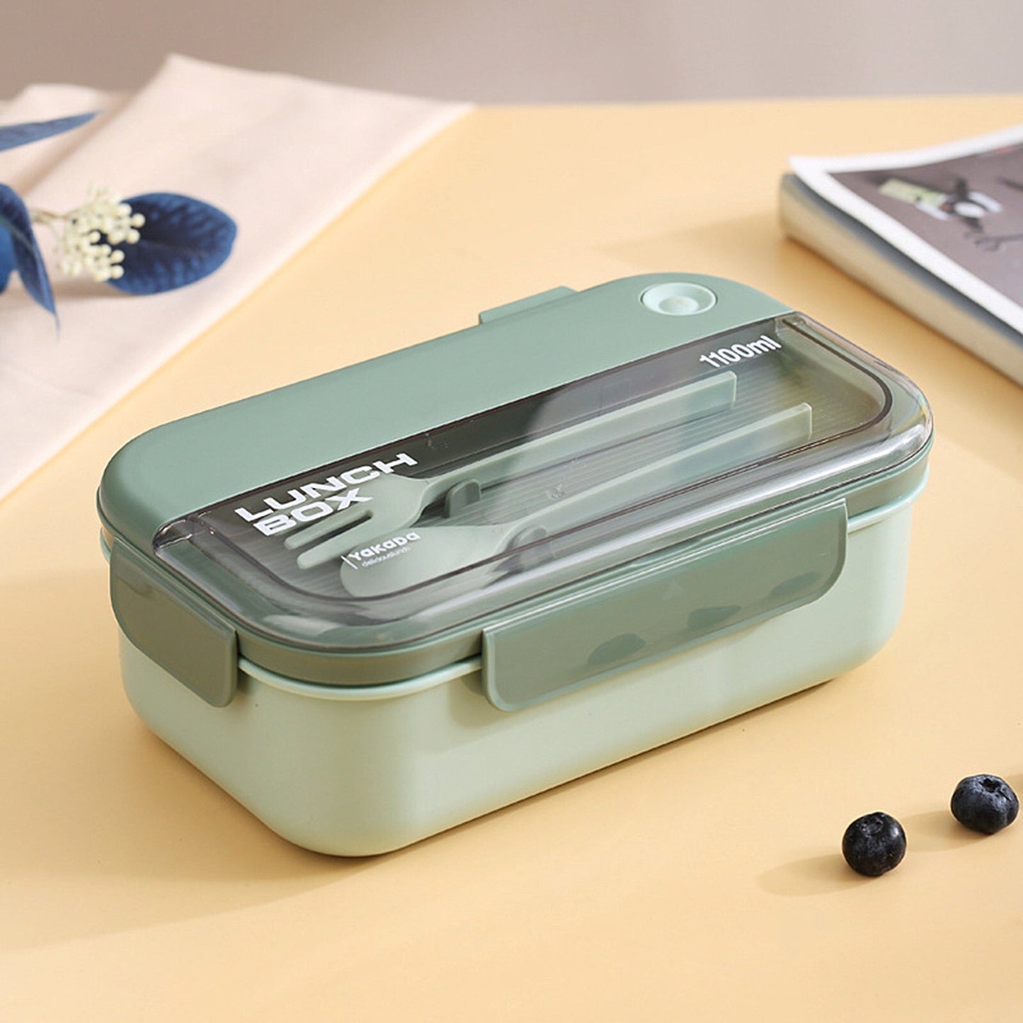 2 Compartment Lunch Box - Convenient Sealed Bento Lunch Box with Fork & Spoon