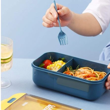 2 Compartment Lunch Box - Convenient Sealed Bento Lunch Box with Fork & Spoon