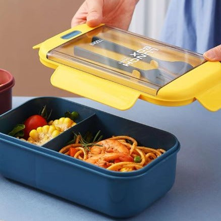 2 Compartment Lunch Box - Convenient Sealed Bento Lunch Box with Fork & Spoon
