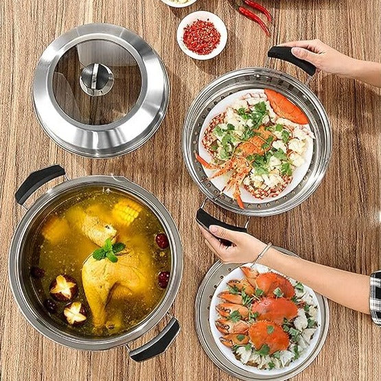 Steamer pot, Soup pot, Hot pot stainless steel(Size : 30cm)