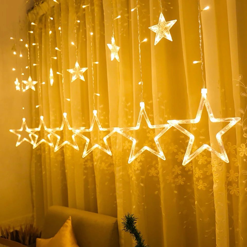 LED Star String Light Waterproof 8 Modes Warm White Curtain Lights