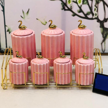 7 Pieces Ceramic Spice Set With Golden Stand