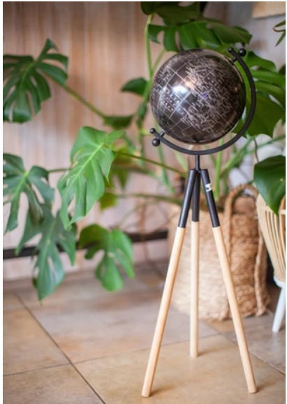Tall World Wooden Tripod Globe